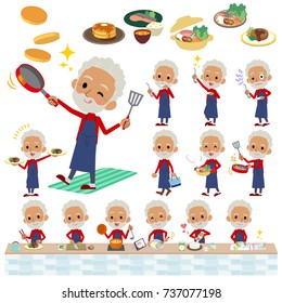 Set of various poses of red high neck old man black_cooking