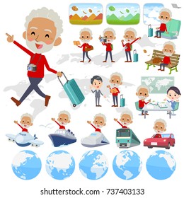 Set of various poses of red high neck old man travel
