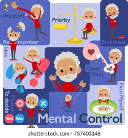 Set of various poses of red high neck old man Mental & volition