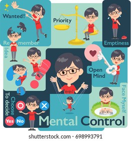 Set of various poses of red Tshirt Glasse men_Mental & volition