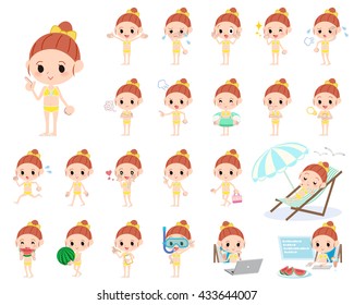 Set of various poses of ribbon girl yellow bikini Swimwear style