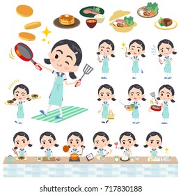 Set of various poses of Sailor suit Thick eyebrows girl_cooking