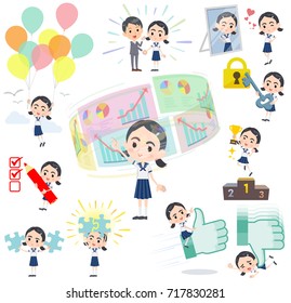 Set of various poses of Sailor suit Thick eyebrows girl_success & positive