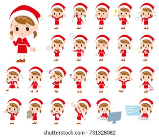 Set of various poses of a Santa Claus girl