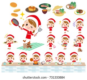 Set of various poses of a Santa Claus girl cooking
