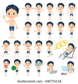 Set of various poses of school boy regular Swimwear style