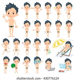 Set of various poses of school boy competition Swimwear style