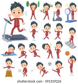 Set of various poses of school boy red jersey Sports & exercise