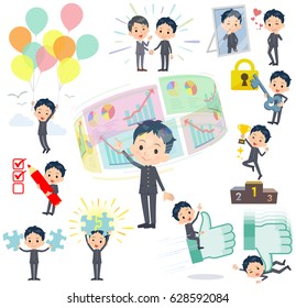 Set of various poses of school boy gakuran success & positive