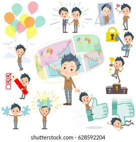 Set of various poses of school boy Brown Blazer success & positive
