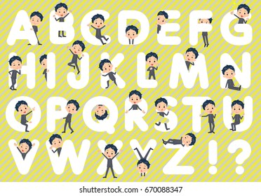 Set of various poses of school boy gakuran A to Z