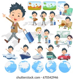 Set of various poses of school boy Brown Blazer travel