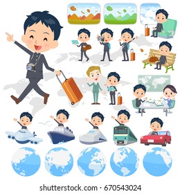 Set of various poses of school boy gakuran travel