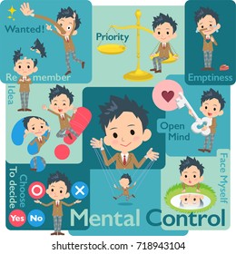 Set of various poses of school boy Brown Blazer_Mental & volition