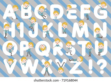 Set of various poses of school boy White_A to Z