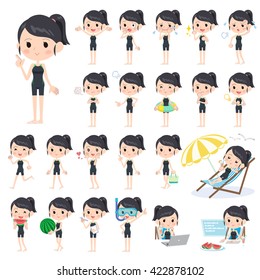 Set of various poses of school girl competition swimwear style