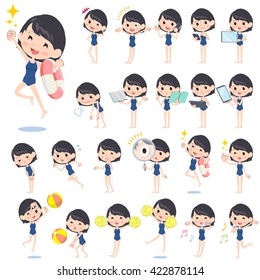 Set of various poses of school girl regular swimwear style 2