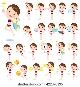 Set of various poses of school girl sport Swimwear style 2
