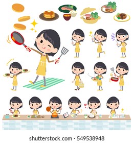 Set of various poses of school girl Brown Blazer cooking