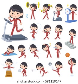 Set of various poses of school girl red jersey Sports & exercise