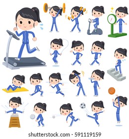Set of various poses of school girl blue jersey Sports & exercise
