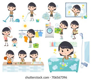 Set of various poses of school girl Brown Blazer_Housekeeping