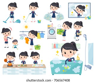 Set of various poses of school girl Sailor suit_Housekeeping