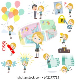 Set of various poses of Schoolgirl White success & positive