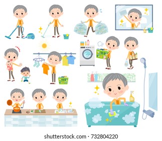 Set of various poses of short hair old women_housekeeping