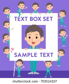 Set of various poses of surgical operation green wear men_text box