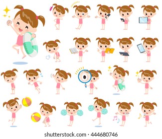 Set of various poses of twin tail girl pink Swimwear style 2