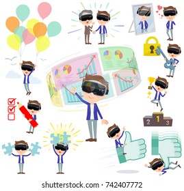 Set of various poses of virtual reality goggle men_success  positive