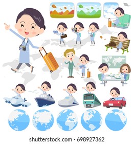 Set of various poses of White coat women_travel