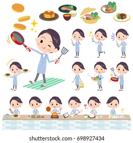 Set of various poses of White coat women_cooking