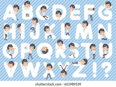 Set of various poses of White short sleeved man A to Z