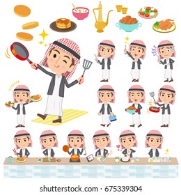 Set of various poses of wild Middle aged man cooking