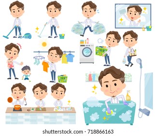 Set of various poses of wild Middle aged man_housekeeping
