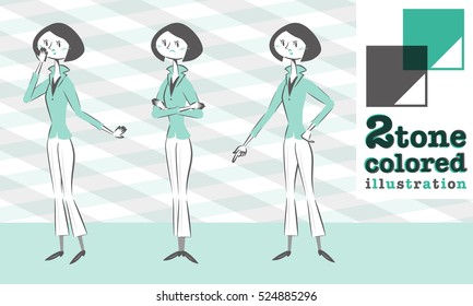 Set of various poses of woman jacket fashion in smart form surprised