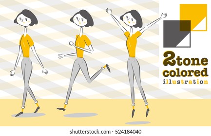 Set of various poses of woman Pants style In Smart form walk Run Jump