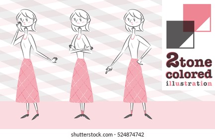 Set of various poses of woman skirt fashion in smart form surprised