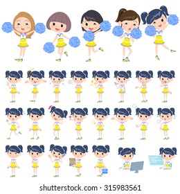 Set of various poses of yellow Cheerleader team