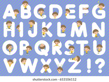 Set of various poses of Yellow clothes Bobbed boy A to Z