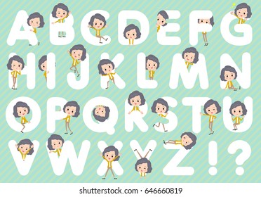 Set of various poses of Yellow jacket Middle woman Pants style A to Z