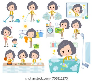 Set of various poses of Yellow jacket Middle women_Housekeeping
