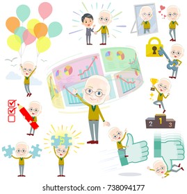 Set of various poses of Yellow Ocher knit old man White success and positive
