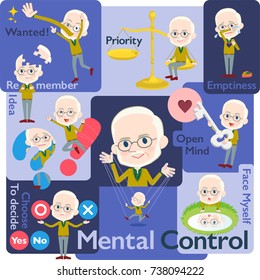 Set of various poses of Yellow Ocher knit old man White Mental and volition