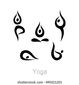 Set with various poses of yoga. Yoga exercises.  Design for Yoga class, yoga center, yoga studio, yoga logo. Vector set of yoga illustration.