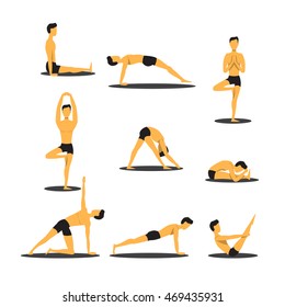 Set various poses of yoga. Vector  illustration Healthy lifestyle. The isolation of the people on white background