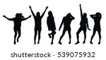 Set of various poses of a young girl - black silhouettes on white background
