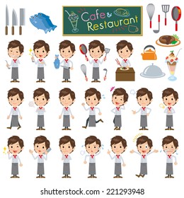 Set of various poses of Young men cook.